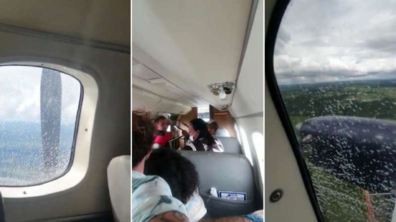 Porta de avião abre durante voo no acre e passageiros tentam fechar; vídeo