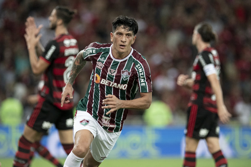 German Cano jogador do Fluminense comemora seu gol durante partida contra o Flamengo no est&aacute;dio Maracan&atilde; pelo campeonato Carioca 2022. Foto: Jorge Rodrigues/AGIF/Ag&ecirc;ncia Estad&atilde;o/ND