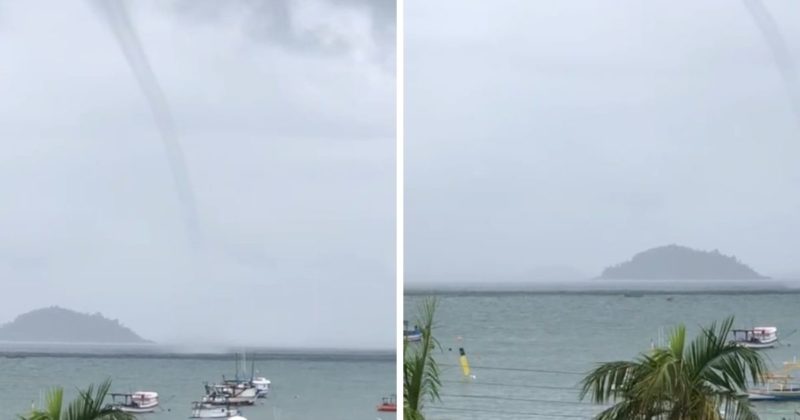 Imagens de tromba d’&aacute;gua em praia de SC impressionam – Foto: Reprodu&ccedil;&atilde;o/Internet