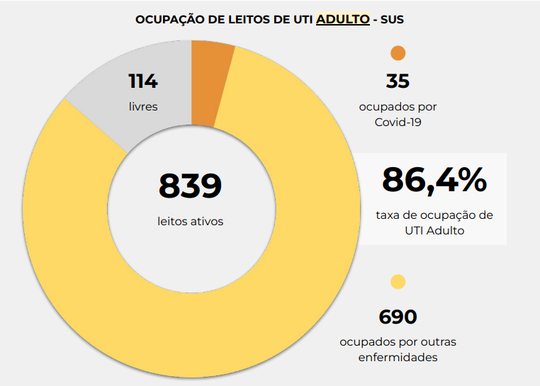 Ocupação de leitos de UTIs adultos pelo SUS está em 86,4%, incluindo enfermidades além do coronavírus &#8211; Foto: SES/Reprodução/ND