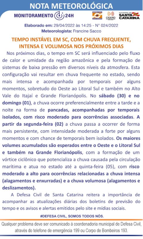 nota da previsão do tempo 