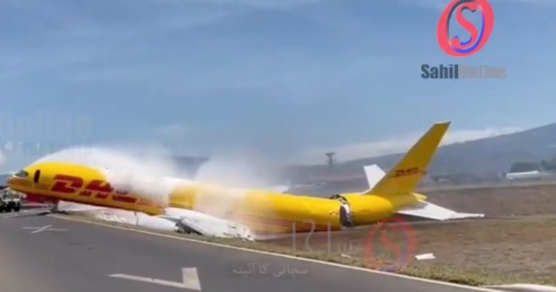 Pouso de emerg&ecirc;ncia acabou com avi&atilde;o partido na pista do aeroporto – Foto: Reprodu&ccedil;&atilde;o