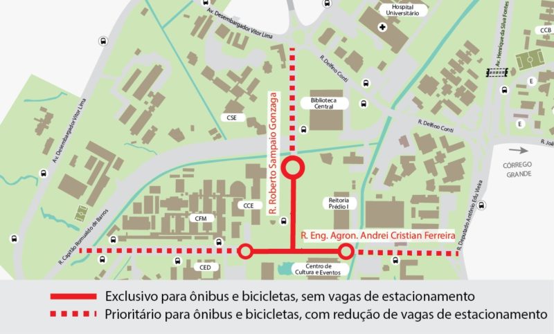 Mapa mostra novo trajeto do UFSC Semidireto no campus em Florian&oacute;polis – Foto: PMF/Divulga&ccedil;&atilde;o
