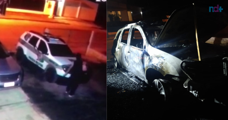 Incendi&aacute;rio p&otilde;e fogo em viatura da PM em Crici&uacute;ma – Foto: Divulga&ccedil;&atilde;o/ND