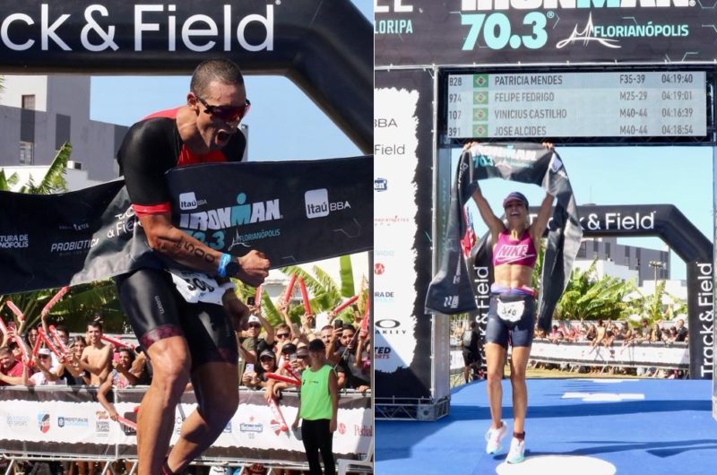 Jos&eacute; Belarmino e Patr&iacute;cia Franco vencem o Ita&uacute; BBA IRONMAN 70.3 Florian&oacute;polis – Foto: F&aacute;bio Falconi/Unlimited Sports/Montagem/ND