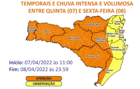 Temporais e chuva intensa nesta quinta-feira (7) – Foto: Defesa Civil SC/Divulga&ccedil;&atilde;o/ND
