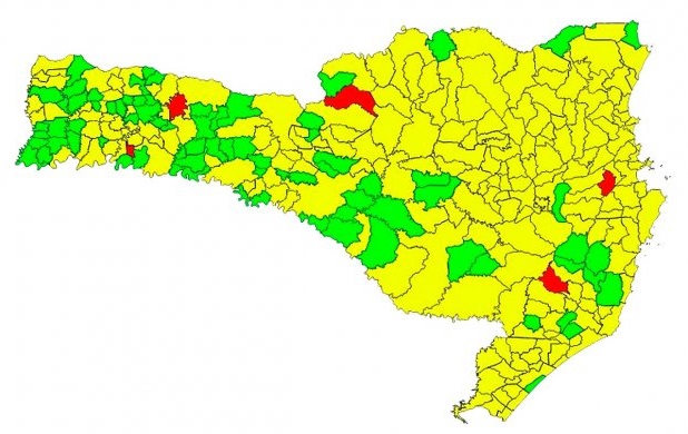 Cinco municípios foram classificados no nível grave em SC