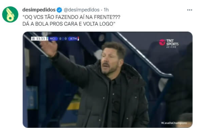 &nbsp; &nbsp; &nbsp; &nbsp; &nbsp; &nbsp; &nbsp; &nbsp; &nbsp; &nbsp; &nbsp; &nbsp; &nbsp; &nbsp; &nbsp; Memes de City x Atl&eacute;tico de Madrid – Foto: Twitter