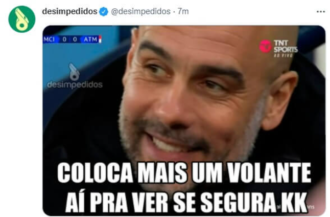 &nbsp; &nbsp; &nbsp; &nbsp; &nbsp; &nbsp; &nbsp; &nbsp; &nbsp; &nbsp; &nbsp; &nbsp; &nbsp; &nbsp; &nbsp; Memes de City x Atl&eacute;tico de Madrid – Foto: Twitter