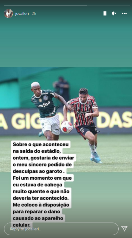 Atacante pediu desculpas ap&oacute;s o ocorrido – Foto: Reprodu&ccedil;&atilde;o/Internet
