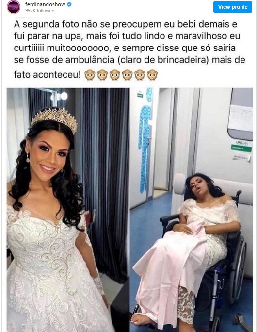 Noiva bebeu demais durante o casamento – Foto: Reprodu&ccedil;&atilde;o/Internet/ND