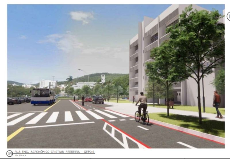 Projeto de cria&ccedil;&atilde;o de ciclofaixa e pista exclusiva para &ocirc;nibus – Foto: DPAE/UFSC/Divulga&ccedil;&atilde;o/ND