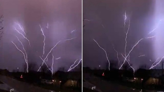 Raios ascendentes na divisa entre Kansas e Missouri, EUA – Foto: Reprodu&ccedil;&atilde;o/Internet/ND