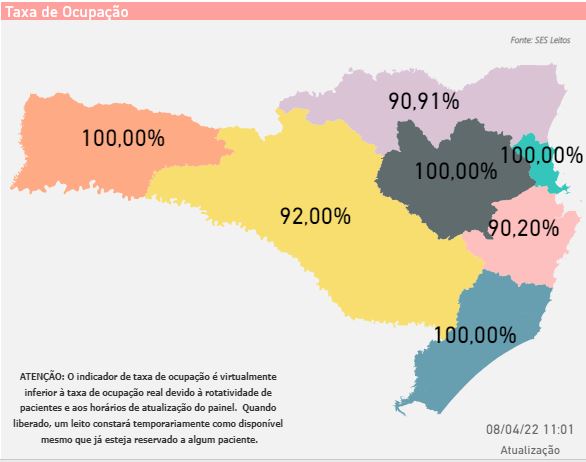 Painel do governo do Estado mostra apenas tr&ecirc;s regi&otilde;es com leitos de UTI neonatal dispon&iacute;veis – Foto: Painel de Leitos/SES/Reprodu&ccedil;&atilde;o/ND