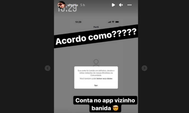 Virg&iacute;nia lamentou a exclus&atilde;o de sua conta – Foto: Instagram/ND