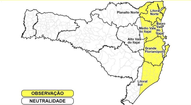 Chuvas foram sentidas nas &aacute;reas litor&acirc;neas durante a noite de ter&ccedil;a-feira, e tamb&eacute;m no Vale do Itaja&iacute; – Foto: Defesa Civil/Reprodu&ccedil;&atilde;o/ND