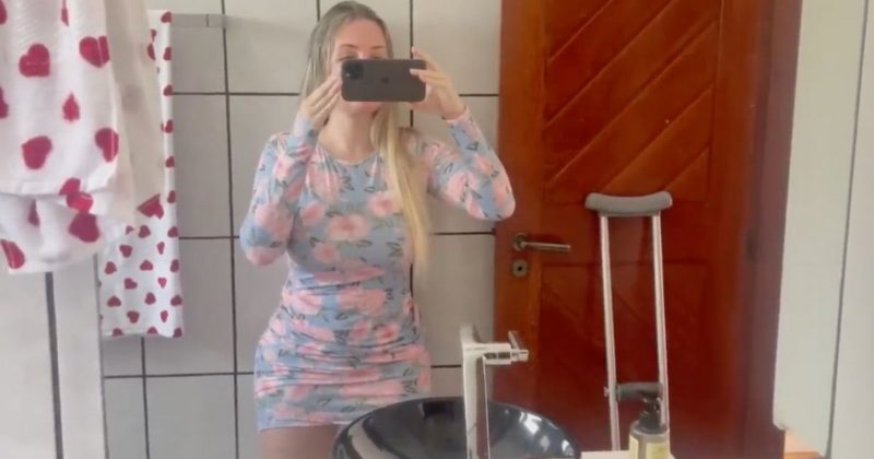 Aline F&uuml;chter, a Musa das Estradas, publicou v&iacute;deo mostrando sua evolu&ccedil;&atilde;o e festeja banho de banquinho – Foto: Reprodu&ccedil;&atilde;o