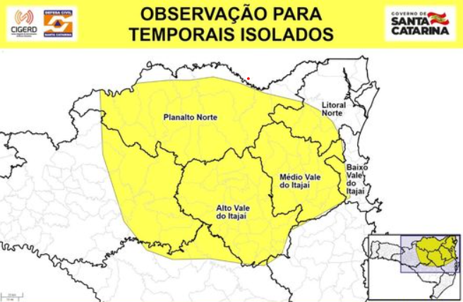 Mapa aponta maiores &aacute;reas em situa&ccedil;&atilde;o de risco – Foto: DCSC/Divulga&ccedil;&atilde;o/ND