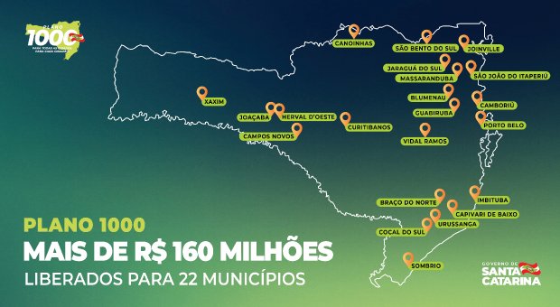 Cidades catarinenses que receberão investimento estadual para obras &#8211; Foto: Divulgação/Secom/ND