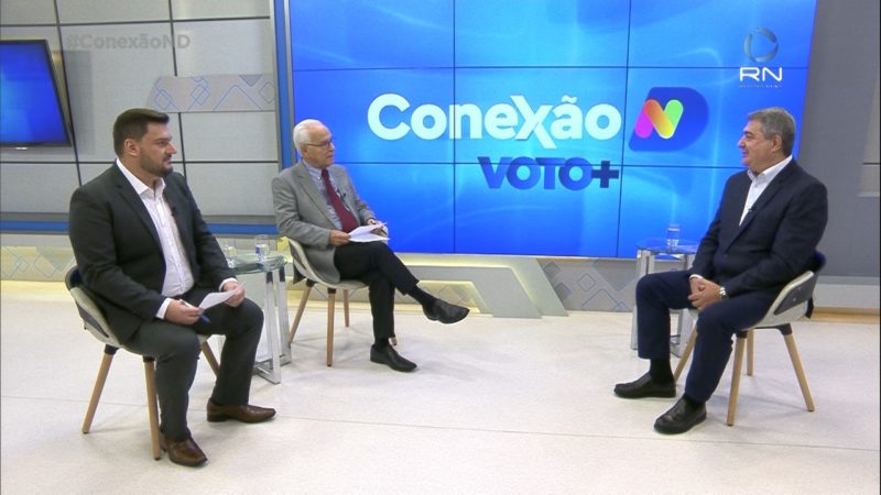 Na primeira edição do Conexão ND &#8211; Voto +, Altair Magagnin e Moacir Pereira conversam com Antídio Lunelli &#8211; Foto: Reprodução/NDTV