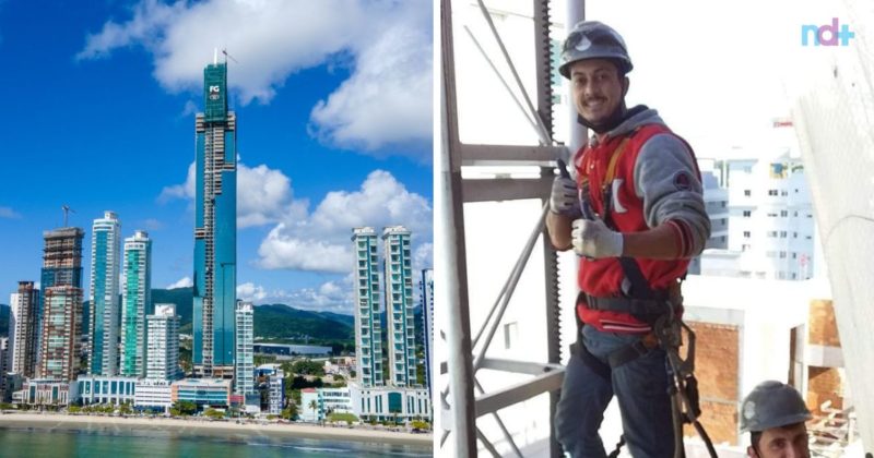 Montador conta como &eacute; trabalhar acima das nuvens em Balne&aacute;rio Cambori&uacute; – Foto: Reprodu&ccedil;&atilde;o/Internet