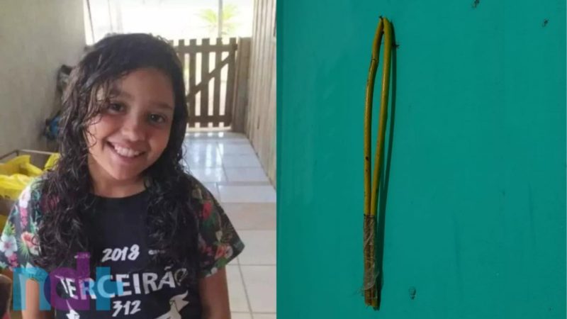 Um relho improvisado com galhos de árvore foi encontrado na casa onde Luna Bonett Silva, de 11 anos, foi morta, em Timbó – Foto: Divulgação/Internet/ND