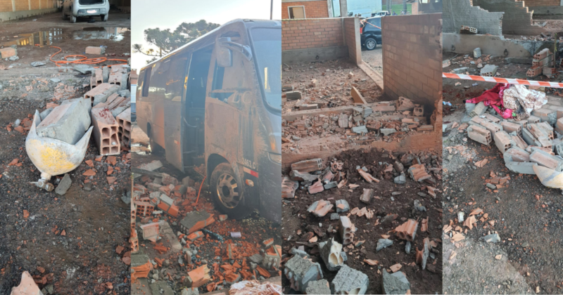 Explos&atilde;o gerou uma onda de choque muito severa, que destruiu paredes, danificou dois ve&iacute;culos e lan&ccedil;ou estilha&ccedil;os a mais de 30 metros de dist&acirc;ncia – Foto: Corpo de Bombeiros/ND