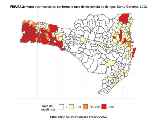 Taxa de incid&ecirc;ncia de casos de dengue em Santa Catarina – Foto: SES/Divulga&ccedil;&atilde;o/ND