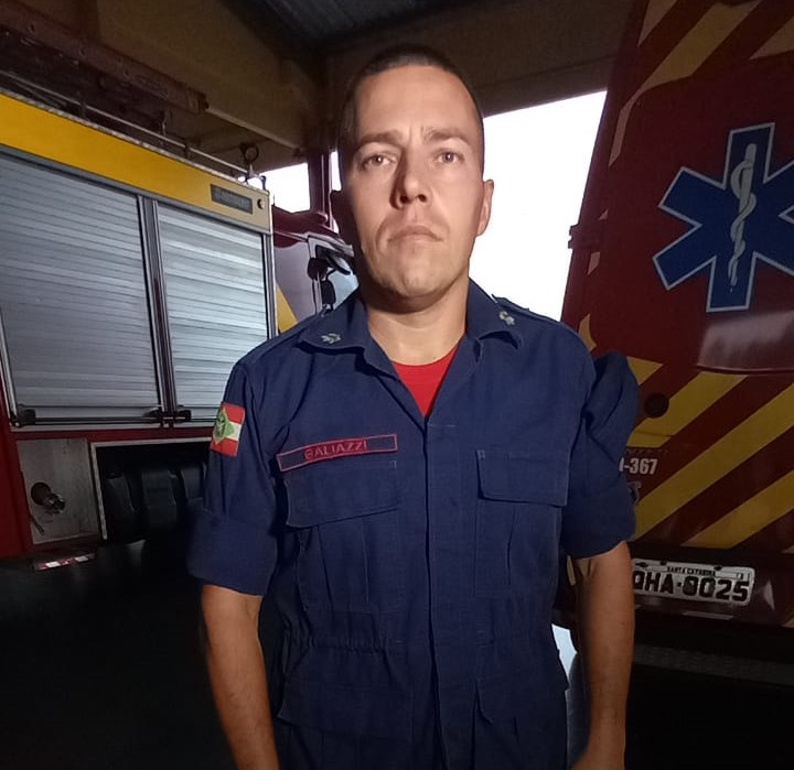Soldado do Corpo de Bombeiros Militar, Andr&eacute; Carlos Galiazzi. – Foto: Diego Antunes/NDTV Chapec&oacute;