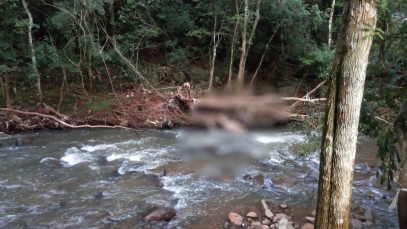 Corpo estava preso em arbustos no rio Lajeado Taquarussu – Foto: Divulgação/ND