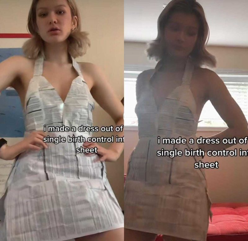 Influenciadora se vestiu com bula de anticoncepcional e conquistou seguidores. – Foto: Internet/reprodu&ccedil;&atilde;o/ND