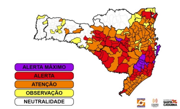 Risco de ocorr&ecirc;ncias por cidade – Foto: DCSC/Divulga&ccedil;&atilde;o/ND