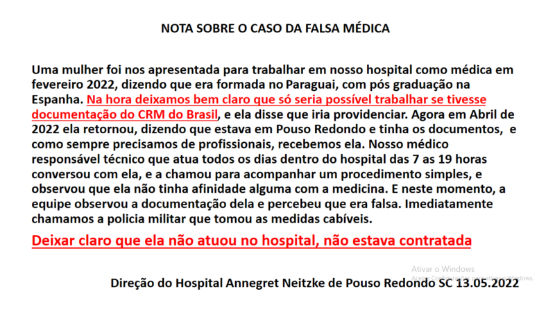 Direção do hospital publicou uma nota nos canais oficiais, após repercussão do caso &#8211; Foto: Divulgação/HAN/ND