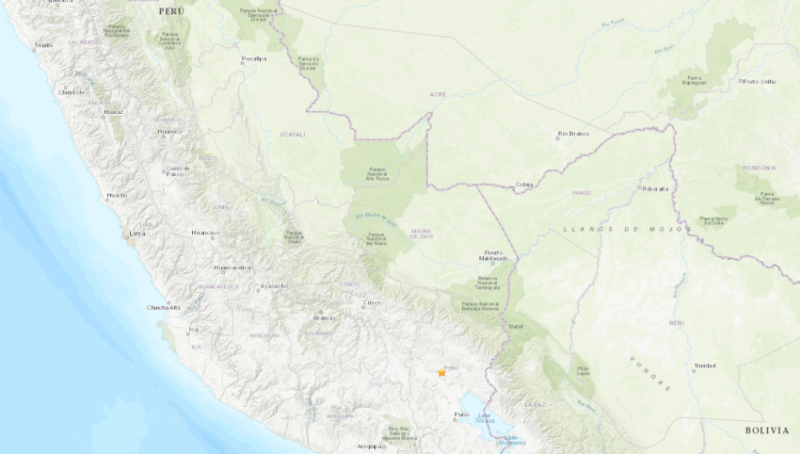 Local do terremoto apontado com uma estrela, em mapa do Serviço Geológico dos Estados Unidos &#8211; Foto: Reprodução/ND