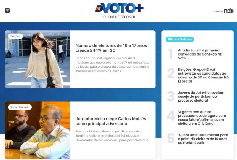 Elei&ccedil;&otilde;es 2022: P&aacute;gina inicial do Voto+, lan&ccedil;ado nesta ter&ccedil;a-feira (17) – Foto: Reprodu&ccedil;&atilde;o ND