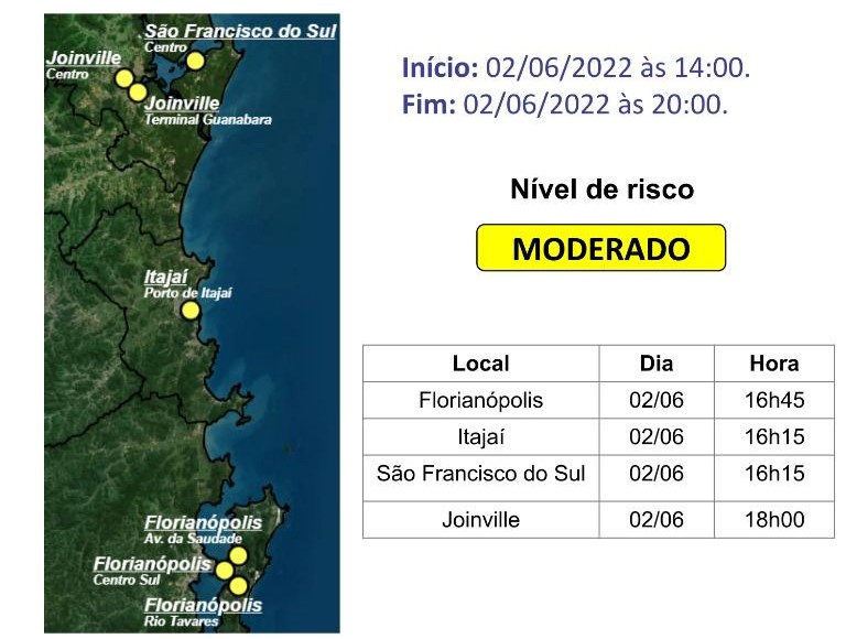 Os hor&aacute;rios indicados na tabela referem-se ao pico da mar&eacute; astron&ocirc;mica em cada munic&iacute;pio – Foto: Defesa Civil/Divulga&ccedil;&atilde;o/ND