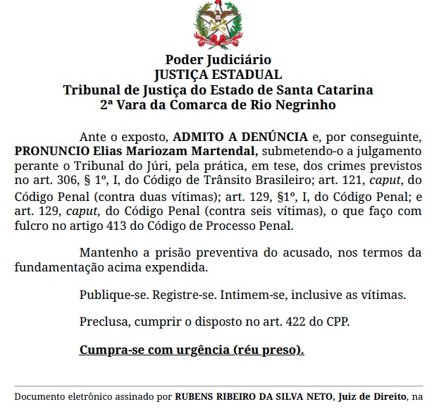 trecho da sentença que mandoiu motorista a juri popular