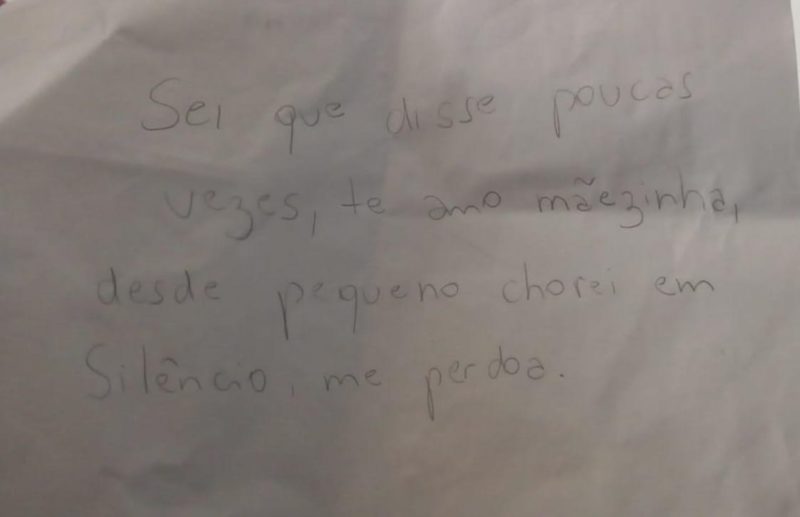 bilhete que teria sido deixado pelo jovem desaparecido