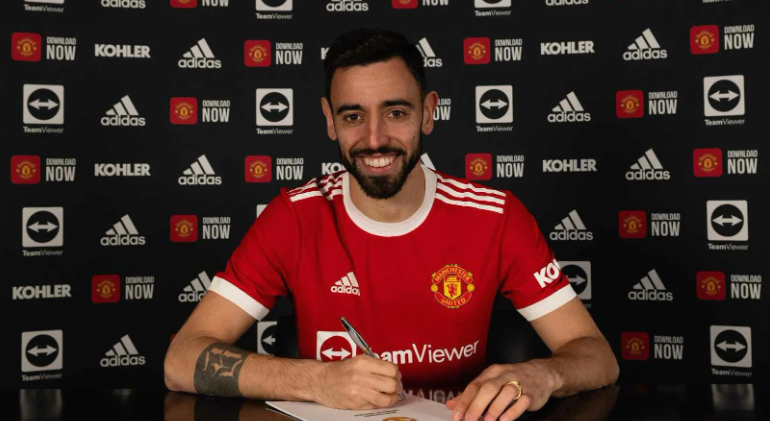 Bruno Fernandes &eacute; um dos principais talentos da sele&ccedil;&atilde;o portuguesa. O meia do Manchester United tem valor de mercado de 90 milh&otilde;es de euros (R$ 457 milh&otilde;es). – Foto: Manchester United/Divulga&ccedil;&atilde;o