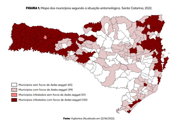 Cores mais escuras mostram locais com maior concentração do mosquito transmissor da dengue &#8211; Foto: SES/Divulgação/ND