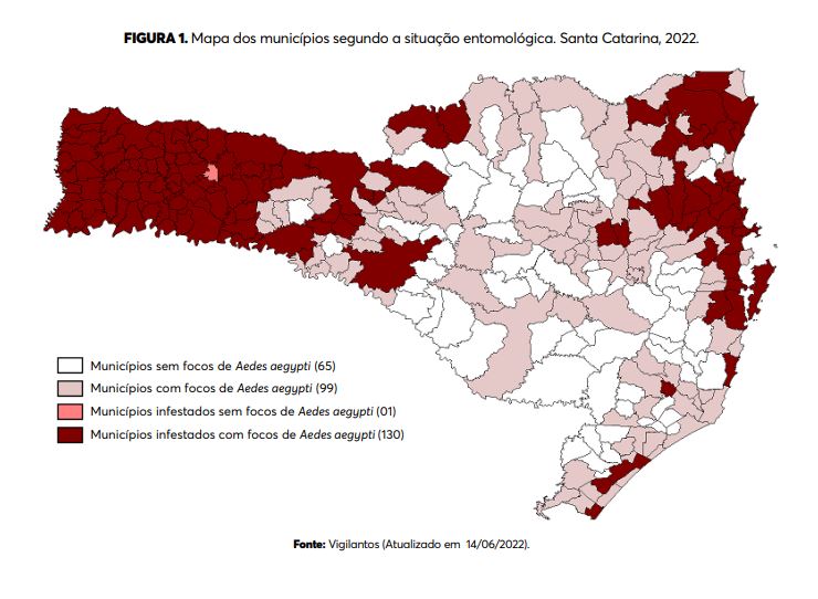 Cidades pintadas com cor mais escura s&atilde;o consideradas infestadas pelo mosquito &ndash; Foto: Dive/Reprodu&ccedil;&atilde;o/ND