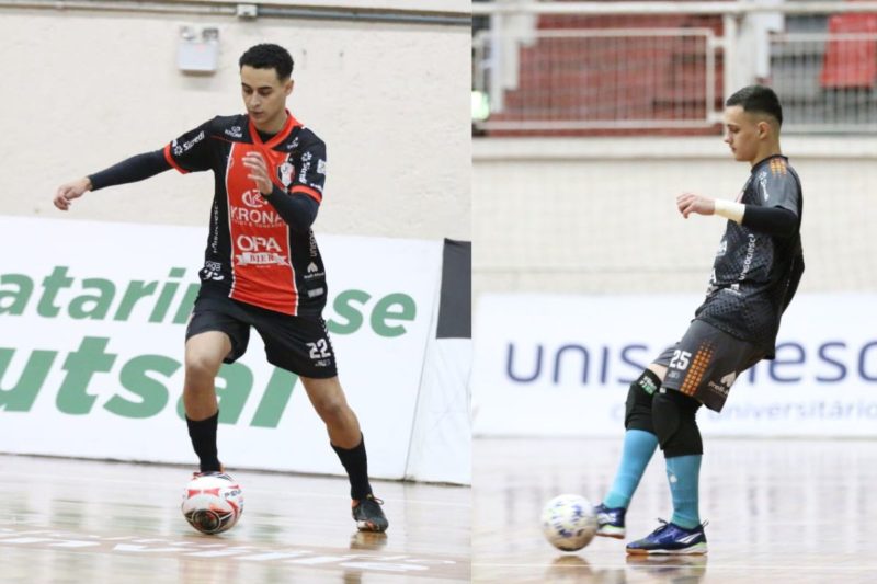 Gabriel Cândido e Pato foram convocados para a seleção Sub-20 &#8211; Foto: Juliano Schmidt/JEC Futsal/Divulgação/ND