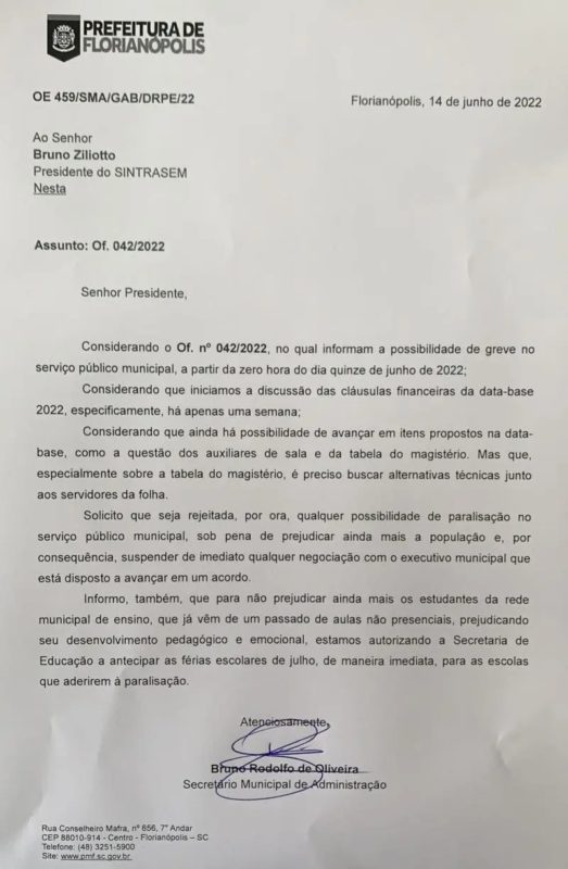 Documento &eacute; uma preven&ccedil;&atilde;o para caso escolas entrem em greve – Foto: PMF/Divulga&ccedil;&atilde;o/ND