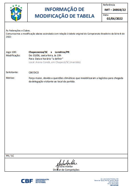 Documento foi divulgado na manh&atilde; desta sexta-feira (3) – Foto: Divulga&ccedil;&atilde;o/CBF/ND