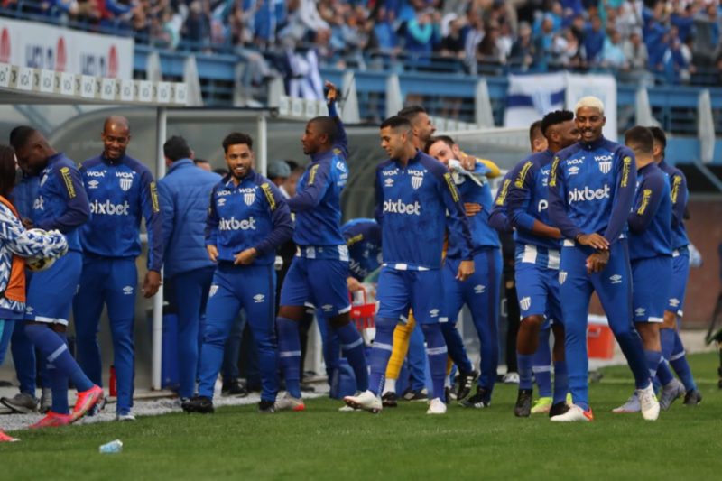 Jogadores do Avaí comemoram o gol do Leão