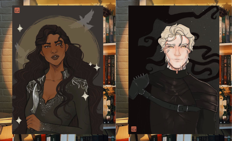 Kalina e Vixen s&atilde;o os protagonistas do livro. Quem comprar a obra na pr&eacute;-venda vai receber os dois cards de brinde – Foto: Ilustra&ccedil;&otilde;es @cosmikla/Divulga&ccedil;&atilde;o/ND