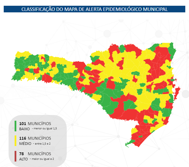 Mapa de risco semanal municipalizado da Covid-19 &#8211; Foto: Governo SC/Divulgação/ND