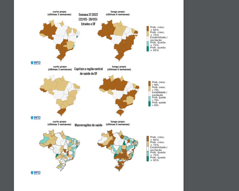 Mapa mostra tend&ecirc;ncia de aumento nos Estados – Foto: Fiocruz/Divulga&ccedil;&atilde;o/ND