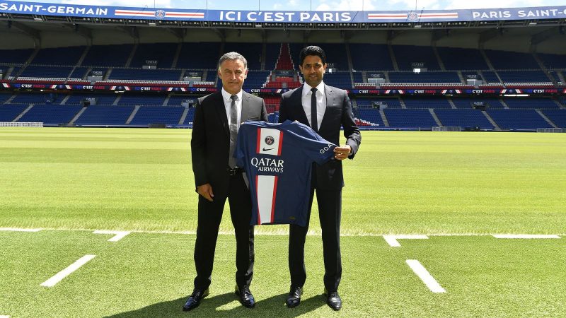 Christophe Galtier e Nasser Al-Khelaifi, dono do PSG, mudaram o foco – Foto: PSG/site oficial/Divulga&ccedil;&atilde;o/ND
