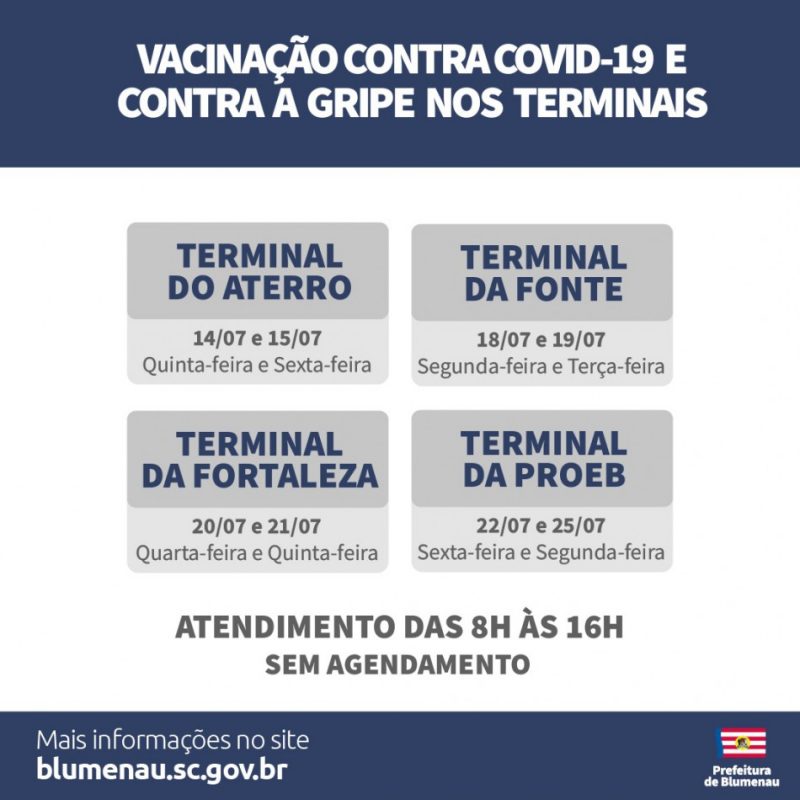 Calend&aacute;rio de vacina&ccedil;&atilde;o nos terminais. – Foto: Divulga&ccedil;&atilde;o/ Prefeitura de Blumenau/ ND